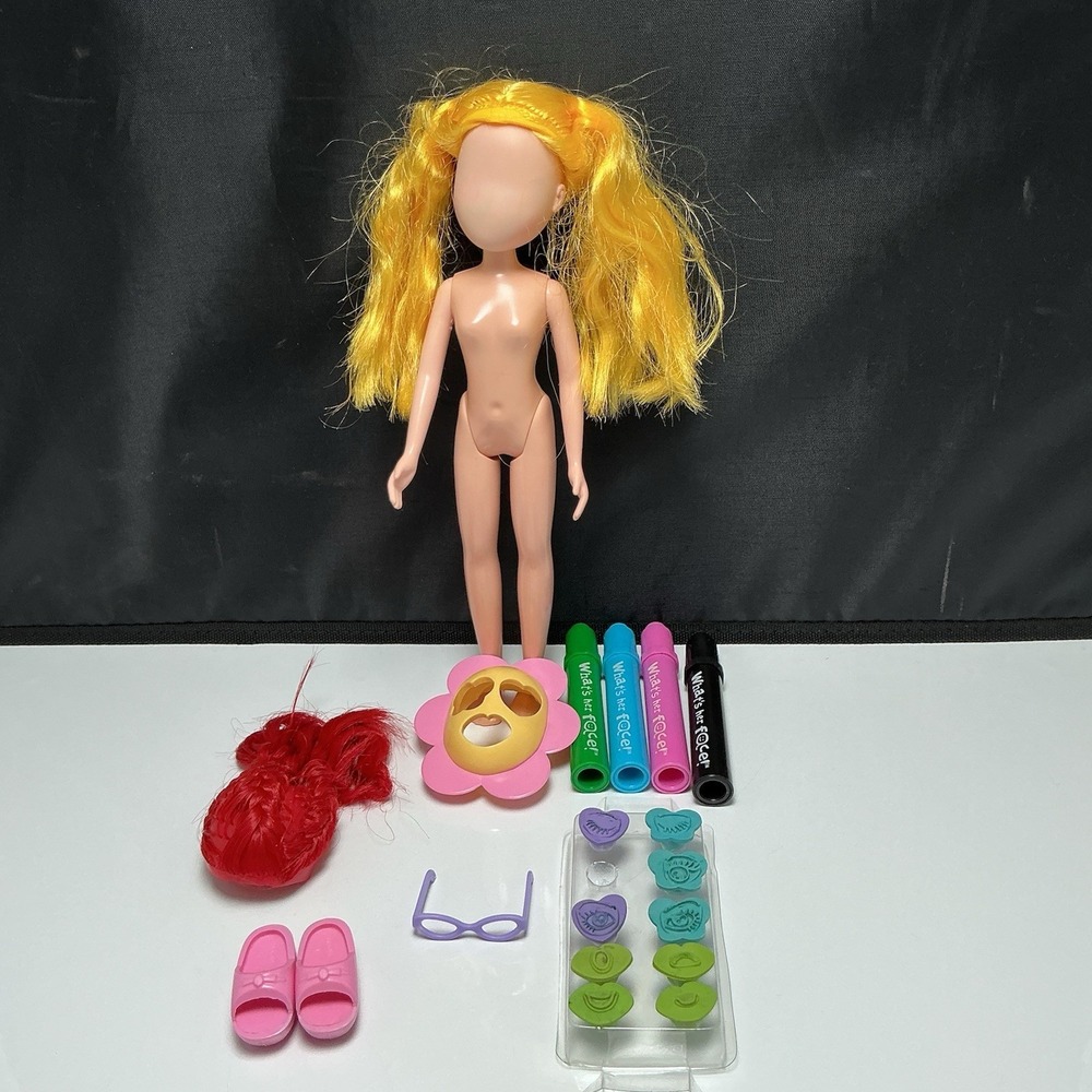 9 Inch What's Her Face Fashion Doll No Face‎ Red & Blonde Wig Vintage Y2K